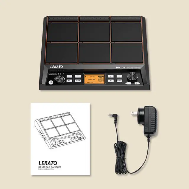 Alt view image 7 of 7 - Percussion Sample Pad, Electric Drum Pad with 9 Velocity-Sensitive Drum Pad, Electronic Drum Set Pad Multipad with MIDI out, USB MIDI, AUX, Looper, Trigger inputs, 592+ Sounds (PD705)