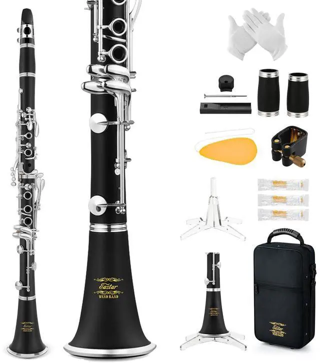 Main image of B Flat Clarinet for Intermediate Beginners, Upgraded Ebonite Bb Clarinet Silver-plated with 2 Barrels, 4C Mouthpiece, Hard Case, Cleaning Kit, ECL-400