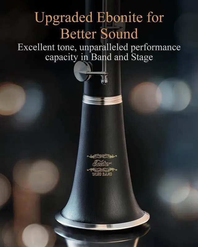 Alt view image 5 of 7 - B Flat Clarinet for Intermediate Beginners, Upgraded Ebonite Bb Clarinet Silver-plated with 2 Barrels, 4C Mouthpiece, Hard Case, Cleaning Kit, ECL-400