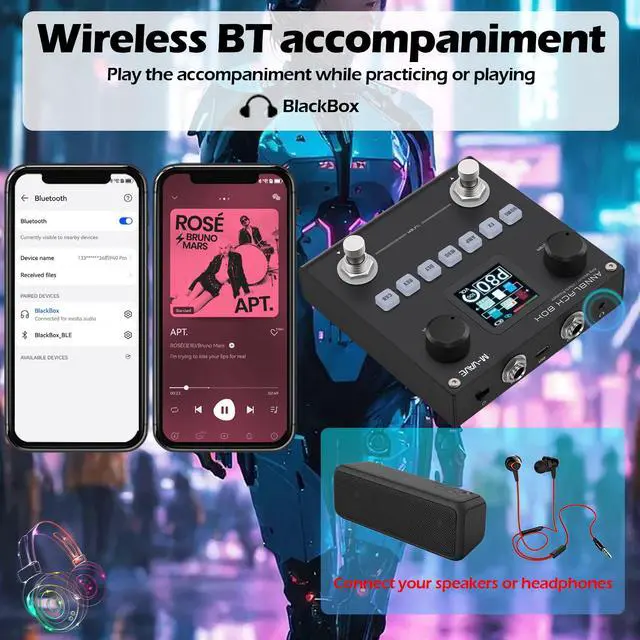 Alt view image 7 of 7 - ANN Black Pedal Box Multi Effects Guitar Base Pedal - 80 Editable Presets With APP Create Your Paremeters Build in Battery