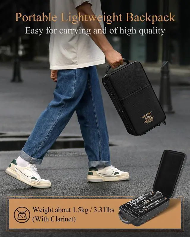 Alt view image 6 of 7 - B Flat Clarinet for Intermediate Beginners, Upgraded Ebonite Bb Clarinet Silver-plated with 2 Barrels, 4C Mouthpiece, Hard Case, Cleaning Kit, ECL-400