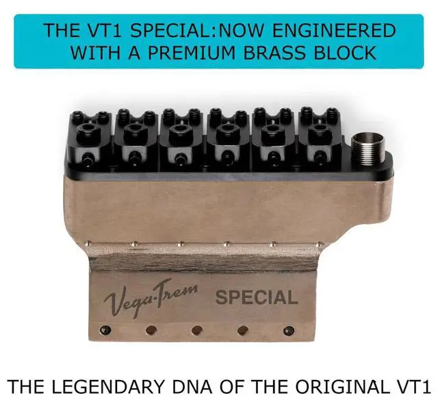 Alt view image 2 of 7 - VT1 Special Standard Tremolo Bridge for Strat-Style Guitars Drop-In 6-Screw No Mods Replacement, 2-Way Vibrato, Stable Tuning, Stainless Steel & Brass Block (Black)