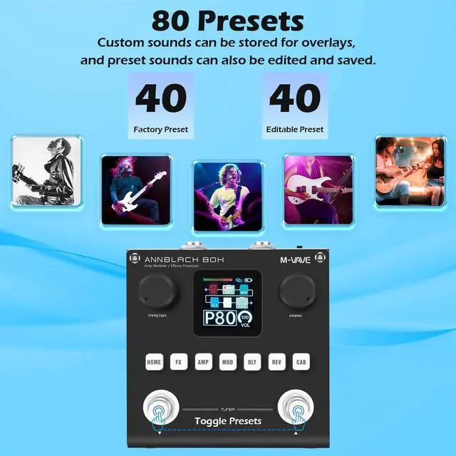 Alt view image 3 of 7 - ANN Black Pedal Box Multi Effects Guitar Base Pedal - 80 Editable Presets With APP Create Your Paremeters Build in Battery