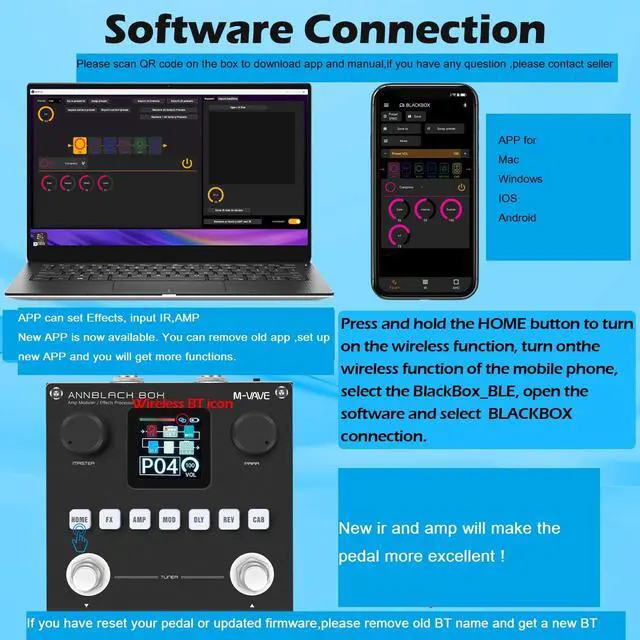 Alt view image 5 of 7 - ANN Black Pedal Box Multi Effects Guitar Base Pedal - 80 Editable Presets With APP Create Your Paremeters Build in Battery