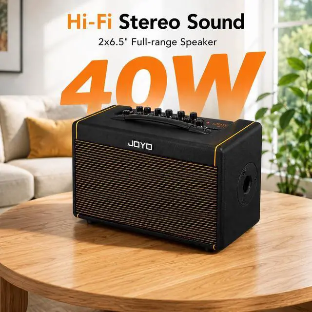 Alt view image 2 of 7 - 40W Acoustic Guitar Amp Portable Stereo Amplifier with Bluetooth and Battery Powered, Reverb/Delay/Chorus, Mic Input, USB-C Recording for Outdoor Busking & Live Performance (AC-40S)