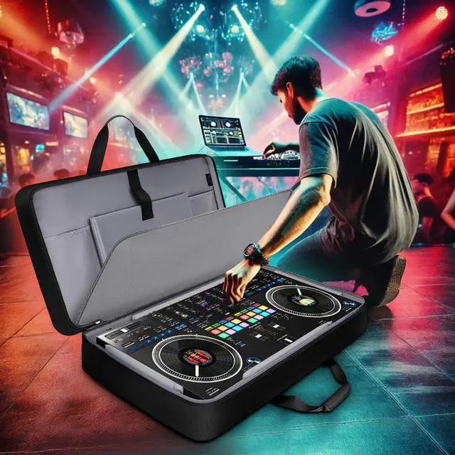 Alt view image 7 of 7 - DJ Controller Case for DDJ FLX10/GRV6/REV5 with Laptop Compartment | Padded Large DJ Controller Bag Fits DDJ REV7/REV5/FLX6/1000, Gig Bag with Multi-Pocket and Adjustable Shoulder Strap