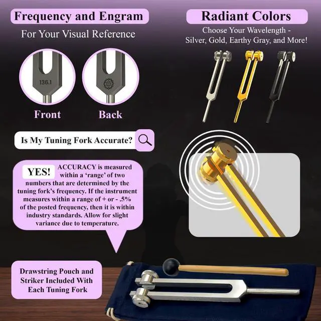 Alt view image 3 of 7 - 9pc Secret Solfeggio Tuning Fork Set for Boot Attachments, Purple | Designed Specifically for Use with Boot Attachments Sound Practice, Meditation & Precision Placement