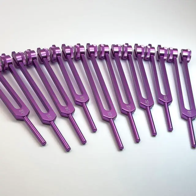 Main image of 9pc Secret Solfeggio Tuning Fork Set for Boot Attachments, Purple | Designed Specifically for Use with Boot Attachments Sound Practice, Meditation & Precision Placement