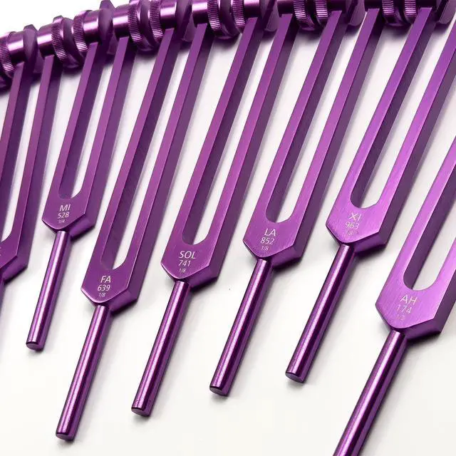 Alt view image 2 of 7 - 9pc Secret Solfeggio Tuning Fork Set for Boot Attachments, Purple | Designed Specifically for Use with Boot Attachments Sound Practice, Meditation & Precision Placement