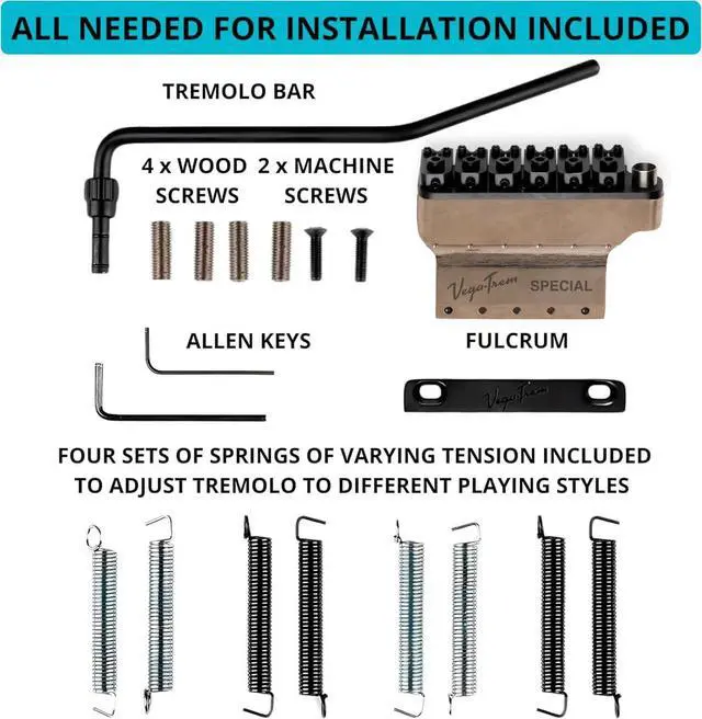 Alt view image 4 of 7 - Vega-Trem VT1 Special 2-Points Stratocaster Guitar Tremolo Bridge For Strat No Mods Easy Installation (Black)