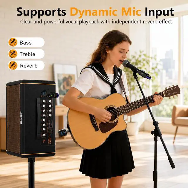 Alt view image 5 of 7 - 40W Acoustic Guitar Amp Portable Stereo Amplifier with Bluetooth and Battery Powered, Reverb/Delay/Chorus, Mic Input, USB-C Recording for Outdoor Busking & Live Performance (AC-40S)
