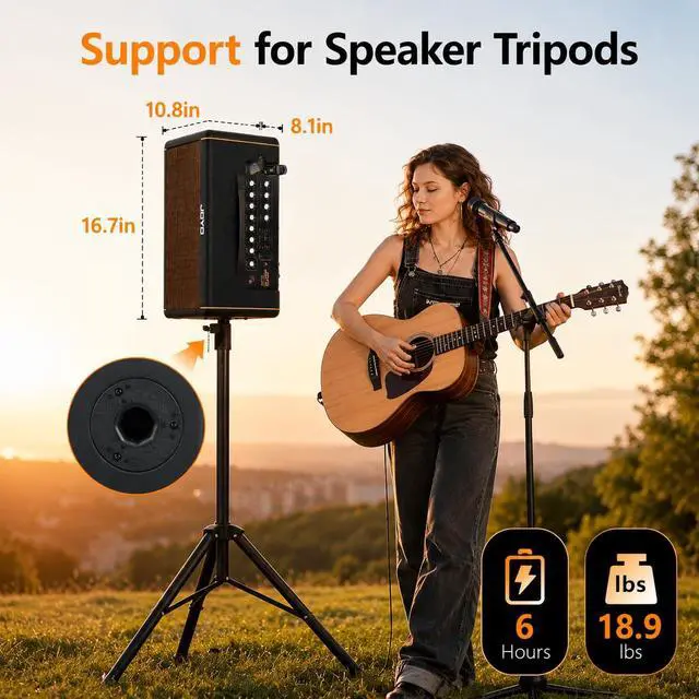 Alt view image 7 of 7 - 40W Acoustic Guitar Amp Portable Stereo Amplifier with Bluetooth and Battery Powered, Reverb/Delay/Chorus, Mic Input, USB-C Recording for Outdoor Busking & Live Performance (AC-40S)