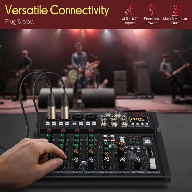 Alt view image 4 of 7 - 8 Channel Studio Mixer - Small Footprint, USB - PC Recording, Bluetooth In, MP3 Player, DSP Effects, +48V Phantom Power, XLR Combo Inputs, Control Room Out, Smooth Dials and Faders - PMX408ST