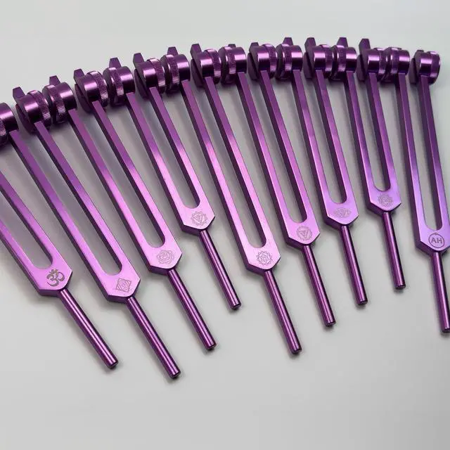 Alt view image 7 of 7 - 9pc Secret Solfeggio Tuning Fork Set for Boot Attachments, Purple | Designed Specifically for Use with Boot Attachments Sound Practice, Meditation & Precision Placement