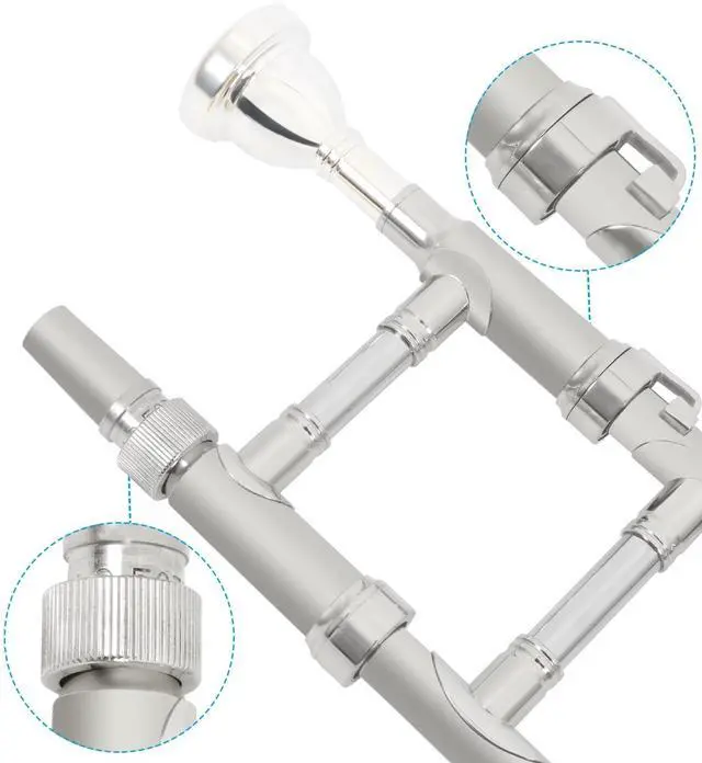 Alt view image 4 of 6 - Bb Tenor Slide Trombone, B Flat Brass Plated Trombone Instrument for Beginners Students with Hard Case, with Mouthpiece, White Gloves (12.5mm/200 mm), Nickel