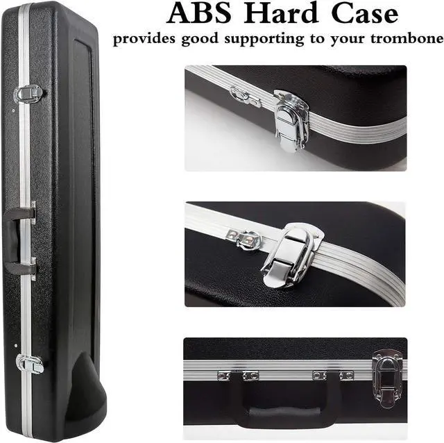 Alt view image 6 of 6 - Bb Tenor Slide Trombone, B Flat Brass Plated Trombone Instrument for Beginners Students with Hard Case, with Mouthpiece, White Gloves (12.5mm/200 mm), Nickel