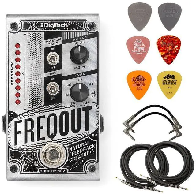 Main image of FREQOUT Natural Feedback Creator Pedal Bundle with 2 Patch Cables, 2 Instrument Cables, and 6 Assorted Dunlop Picks