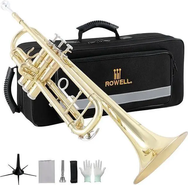 Main image of Bb Trumpet Student Trumpet Standard Trumpets Set with Hard Case, Stand,7C Mouthpiece, Gloves for Beginner, Advanced Students and Adult Gold