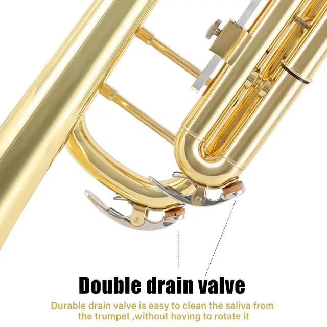 Alt view image 4 of 6 - Bb Trumpet Student Trumpet Standard Trumpets Set with Hard Case, Stand,7C Mouthpiece, Gloves for Beginner, Advanced Students and Adult Gold