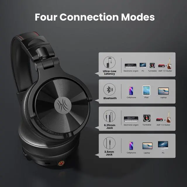 Alt view image 6 of 7 - Studio Max 1 Wireless DJ & Wired Studio Headphones, 20ms Latency | 120H playtime, Hi-Res audio, dual-mic ENC and dongle, Bluetooth or wired modes for studio, guitar and PC