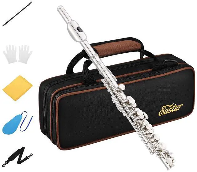 Main image of Piccolo Instrument for Beginners Students, Key of C Flute, Hard Case, Cleaning Kit, Gloves, 2-Piece, Nickel Plated, EPC-1