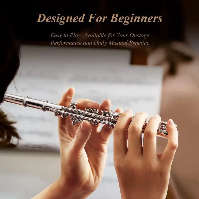 Alt view image 5 of 7 - Piccolo Instrument for Beginners Students, Key of C Flute, Hard Case, Cleaning Kit, Gloves, 2-Piece, Nickel Plated, EPC-1