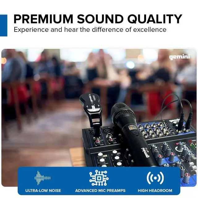 Alt view image 3 of 7 - 12-Channel Bluetooth Audio Mixer with USB & FX (GEM-12USB) | 12-channel Bluetooth mixer with USB & FX - 4 XLR preamps, 48V phantom - multi-FX - USB-C powered