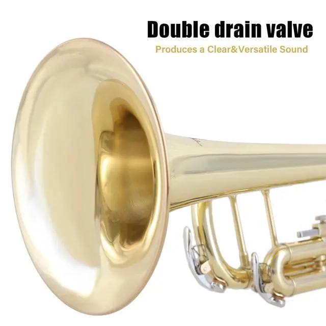 Alt view image 6 of 6 - Bb Trumpet Student Trumpet Standard Trumpets Set with Hard Case, Stand,7C Mouthpiece, Gloves for Beginner, Advanced Students and Adult Gold