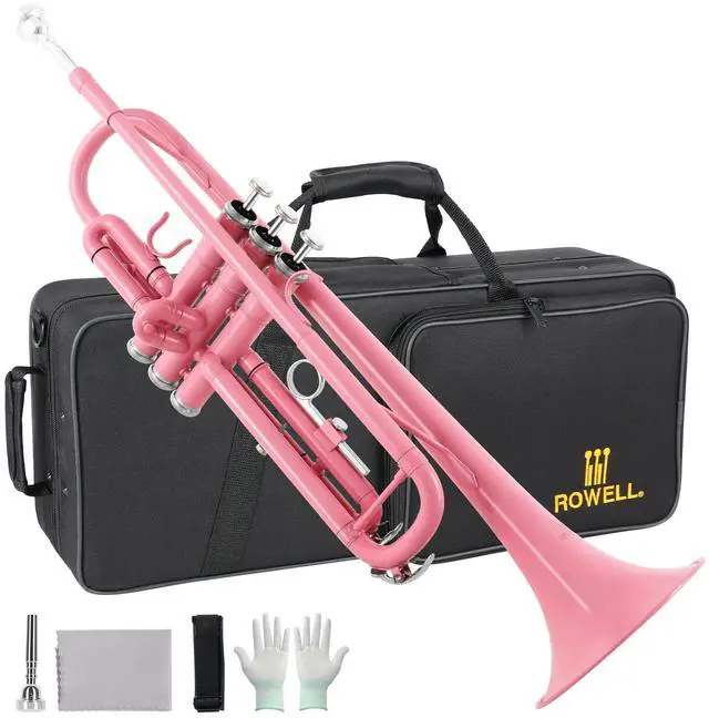 Main image of Bb Standard Trumpet Professional Brass Trumpets for Beginner Standard Student Trumpet Set with Hard Case,7C Mouthpiece,Gloves(Pink)