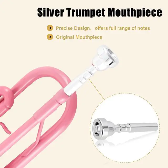 Alt view image 3 of 7 - Bb Standard Trumpet Professional Brass Trumpets for Beginner Standard Student Trumpet Set with Hard Case,7C Mouthpiece,Gloves(Pink)