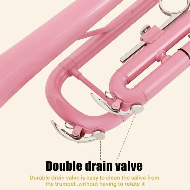 Alt view image 4 of 7 - Bb Standard Trumpet Professional Brass Trumpets for Beginner Standard Student Trumpet Set with Hard Case,7C Mouthpiece,Gloves(Pink)