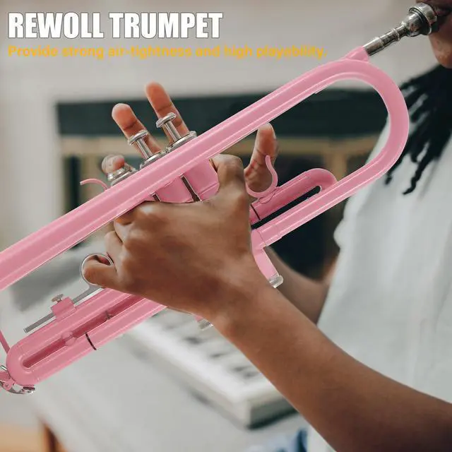 Alt view image 7 of 7 - Bb Standard Trumpet Professional Brass Trumpets for Beginner Standard Student Trumpet Set with Hard Case,7C Mouthpiece,Gloves(Pink)