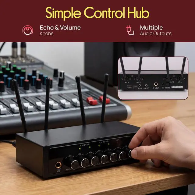 Alt view image 6 of 7 - Wireless Microphones, Professional UHF Dual Microphones for Karaoke, Wireless Dynamic Microphone System Set with Rechargeable Receiver,Plug and Play, Speech, Wedding, Church, PA System