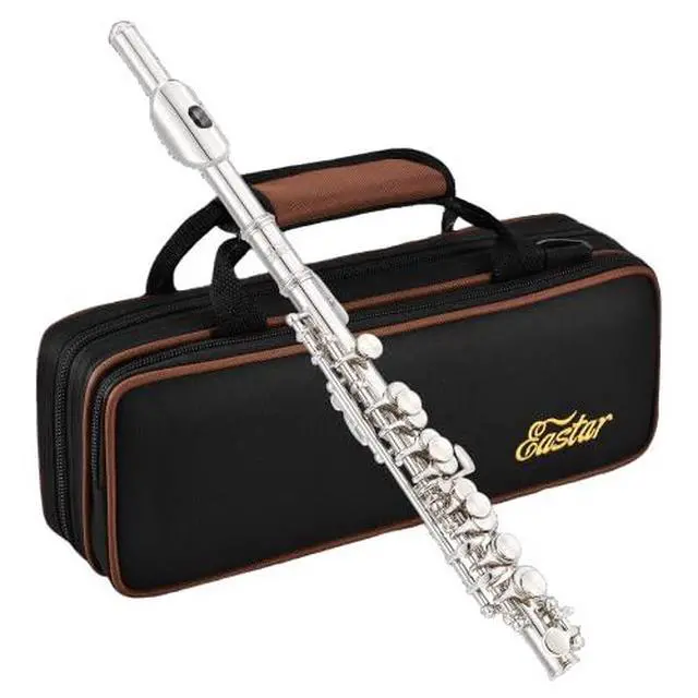 Alt view image 7 of 7 - Piccolo Instrument for Beginners Students, Key of C Flute, Hard Case, Cleaning Kit, Gloves, 2-Piece, Nickel Plated, EPC-1