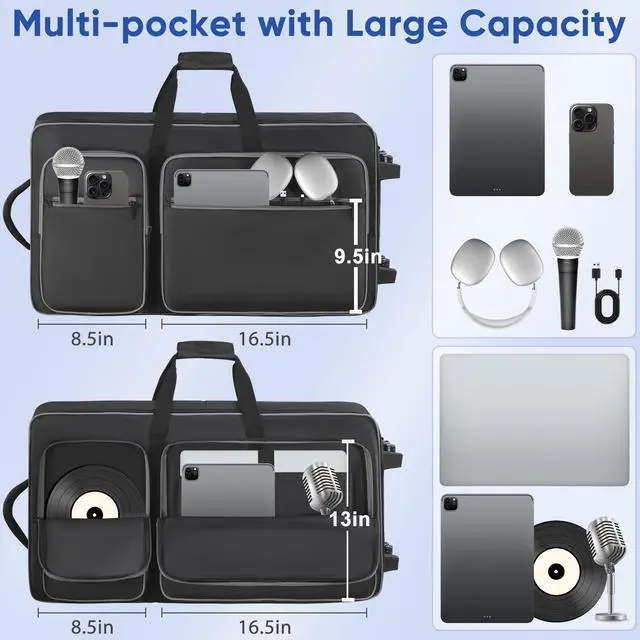 Alt view image 3 of 7 - DJ Controller Soft Case with Wheels Compatible with XDJ XZ / DDJ SZ / RZ | Thick Soft Padded, Multiple Pockets for DJ Controller & Accessories, Backpack Strap & Shoulder Strap & Carrying Handle
