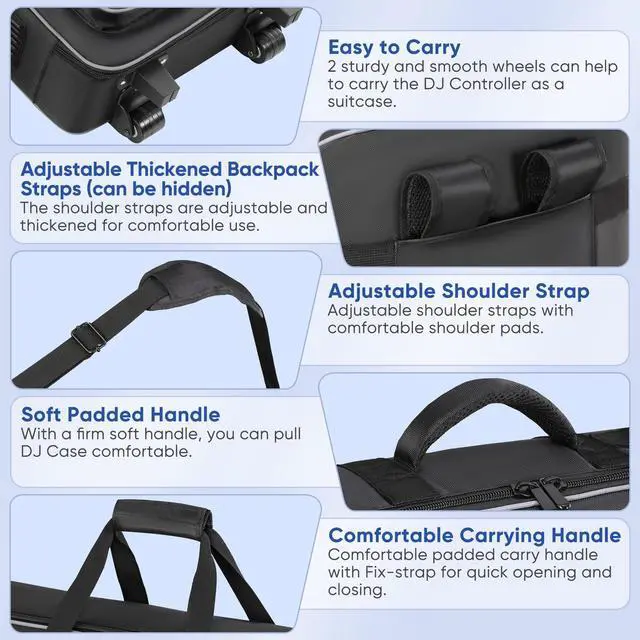 Alt view image 4 of 7 - DJ Controller Soft Case with Wheels Compatible with XDJ XZ / DDJ SZ / RZ | Thick Soft Padded, Multiple Pockets for DJ Controller & Accessories, Backpack Strap & Shoulder Strap & Carrying Handle
