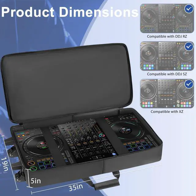 Alt view image 6 of 7 - DJ Controller Soft Case with Wheels Compatible with XDJ XZ / DDJ SZ / RZ | Thick Soft Padded, Multiple Pockets for DJ Controller & Accessories, Backpack Strap & Shoulder Strap & Carrying Handle