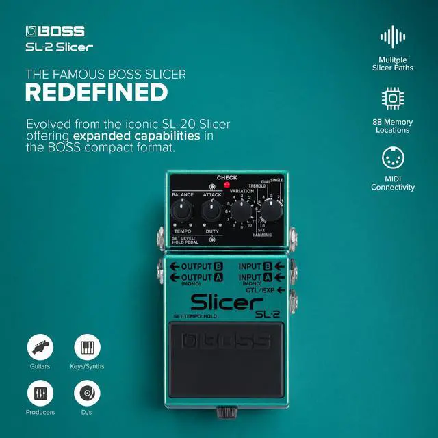 Alt view image 2 of 6 - SL-2 Slicer | Compact Pedal for Guitar, Keyboard, DJs & More | Instantly Create Pulsating Grooves | Multiple Slicer Paths | 88 Onboard Patterns | Stereo Output Options