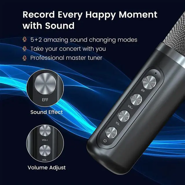 Alt view image 4 of 7 - Karaoke Machine for Adults and Kids, Portable Bluetooth Karaoke Speaker with 2 Wireless Microphones for TV, Singing Karaoke for Home Party, Great Gifts for Boys and Girls