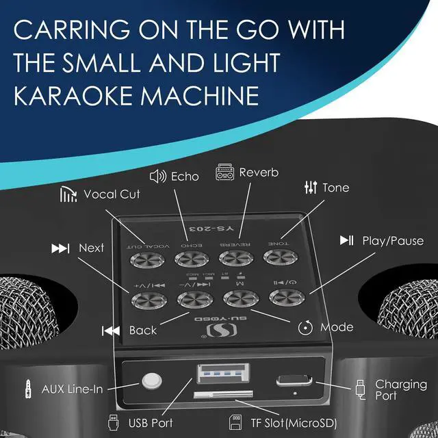 Alt view image 3 of 7 - Karaoke Machine for Adults and Kids, Portable Bluetooth Karaoke Speaker with 2 Wireless Microphones for TV, Singing Karaoke for Home Party, Great Gifts for Boys and Girls