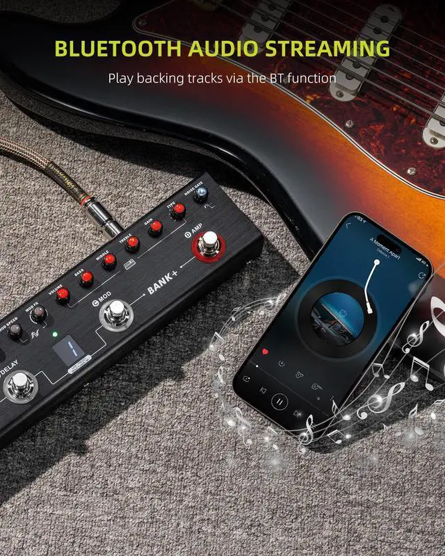Alt view image 6 of 7 - Multi Effects Guitar Pedal, Guitar Effects Pedal with 36 Presets, Editable 4 Modules, Amp, Chorus, Delay, Reverb, IR CAB, Tuner, BT Connection, Music Recording