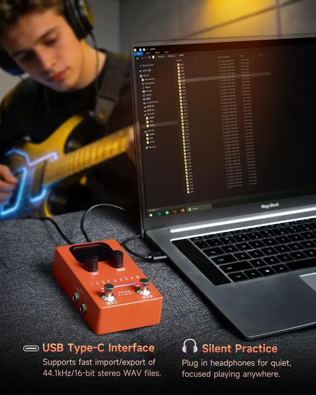 Alt view image 4 of 7 - FF03 Looper Pedal Drum Machine, Drum Looper Guitar Pedal with LED Indicators, 160 Min Recording, 121 Drum Grooves, 40 Loop Slots, Undo/Redo, Fade Out, Sync Mode, USB & Headphone Out