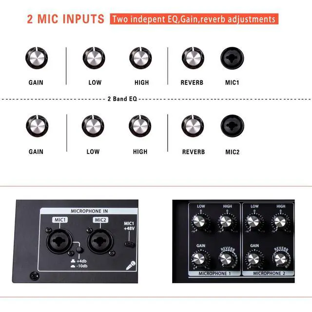 Alt view image 6 of 7 - BP60D 120W Battery Powered Acoustic Guitar Amplifier,Portable Bluetooth Speaker with Reverb Chorus Delay Effect, 7 Inputs