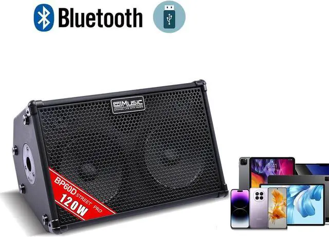 Alt view image 4 of 7 - BP60D 120W Battery Powered Acoustic Guitar Amplifier,Portable Bluetooth Speaker with Reverb Chorus Delay Effect, 7 Inputs