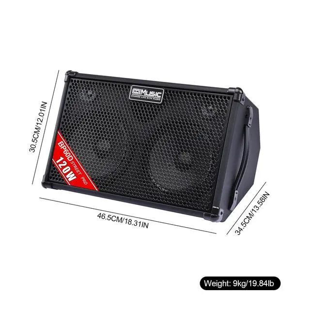 Alt view image 3 of 7 - BP60D 120W Battery Powered Acoustic Guitar Amplifier,Portable Bluetooth Speaker with Reverb Chorus Delay Effect, 7 Inputs