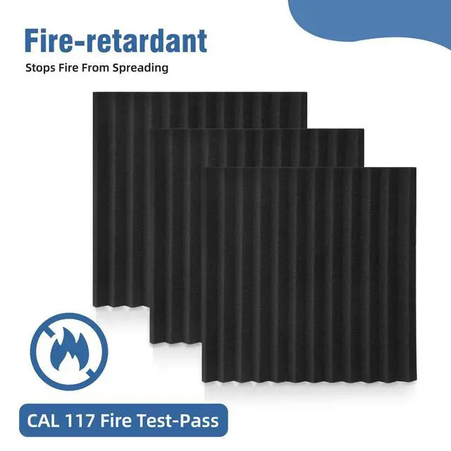 Alt view image 3 of 7 - 96 Pack Sound Proof Foam Panels,12"×12"×1" Acoustic Foam Panels, High Density Soundproof Wall Panels for Home Office Recoding Studio,With 250PCS Adhesive Stickers (Black, 96 Pack)