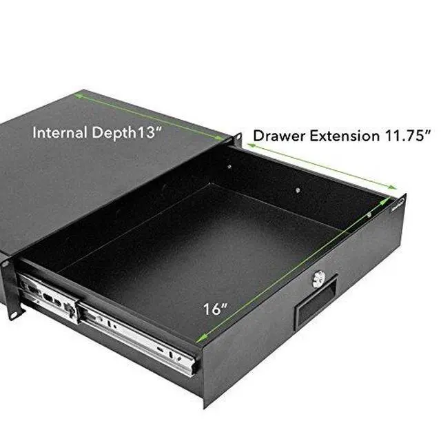 Alt view image 2 of 7 - Server Cabinet Case 19 Inch Rack Mount DJ Locking Lockable Deep Drawer with Key 2U