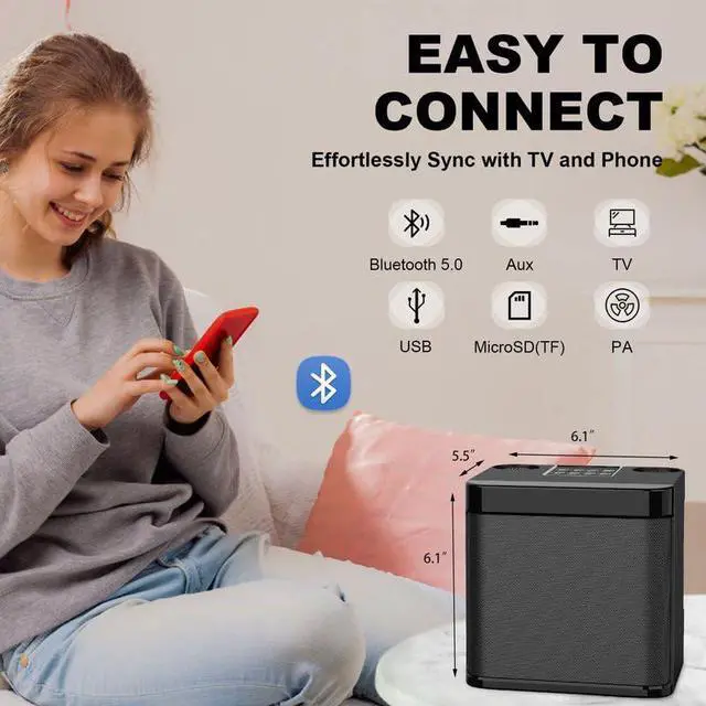 Alt view image 5 of 7 - Karaoke Machine for Adults and Kids, Portable Bluetooth Karaoke Speaker with 2 Wireless Microphones for TV, Singing Karaoke for Home Party, Great Gifts for Boys and Girls