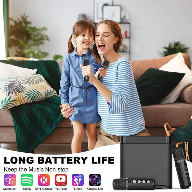 Alt view image 6 of 7 - Karaoke Machine for Adults and Kids, Portable Bluetooth Karaoke Speaker with 2 Wireless Microphones for TV, Singing Karaoke for Home Party, Great Gifts for Boys and Girls