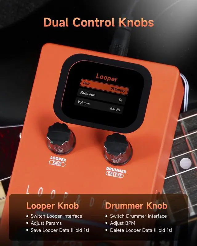 Alt view image 5 of 7 - FF03 Looper Pedal Drum Machine, Drum Looper Guitar Pedal with LED Indicators, 160 Min Recording, 121 Drum Grooves, 40 Loop Slots, Undo/Redo, Fade Out, Sync Mode, USB & Headphone Out